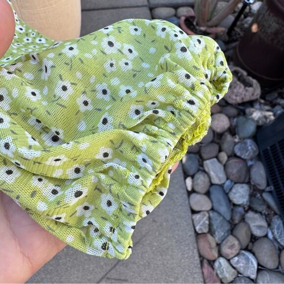 4si3nna Anthropologie Lime Green Floral Wrap Top Blouse Long Sleeve Size S - Picture 5 of 12